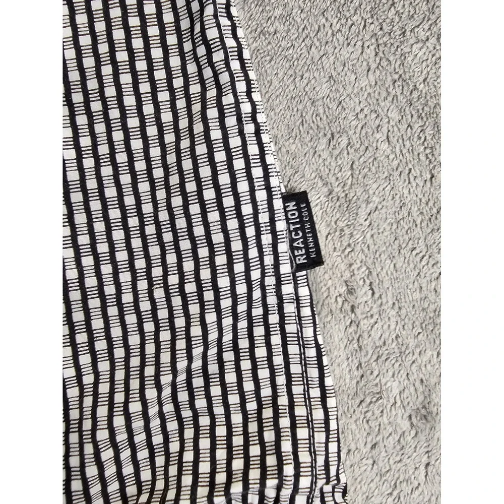 Kenneth Cole Reaction Mens Short Sleeve Button Down Shirt Black White Check M